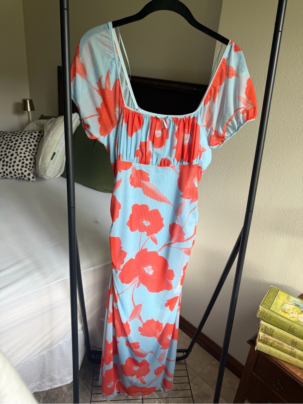 Maeve Light Blue Maxi Dress with Coral Floral Print